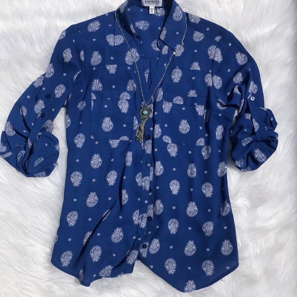 EXPRESS | Paisley roll sleeve Portofino Shirt - Picture 5 of 8